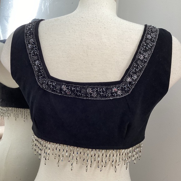 Hand Crafted Tops - Handmade beaded black cropped vest.
